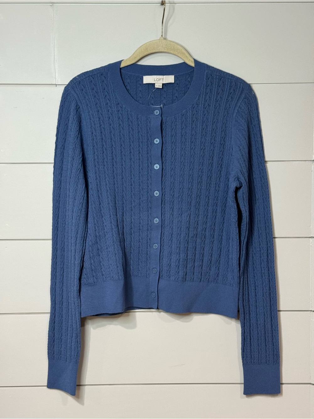 NEW LOFT Blue Cable-Knit Button-Front Sweater Size M